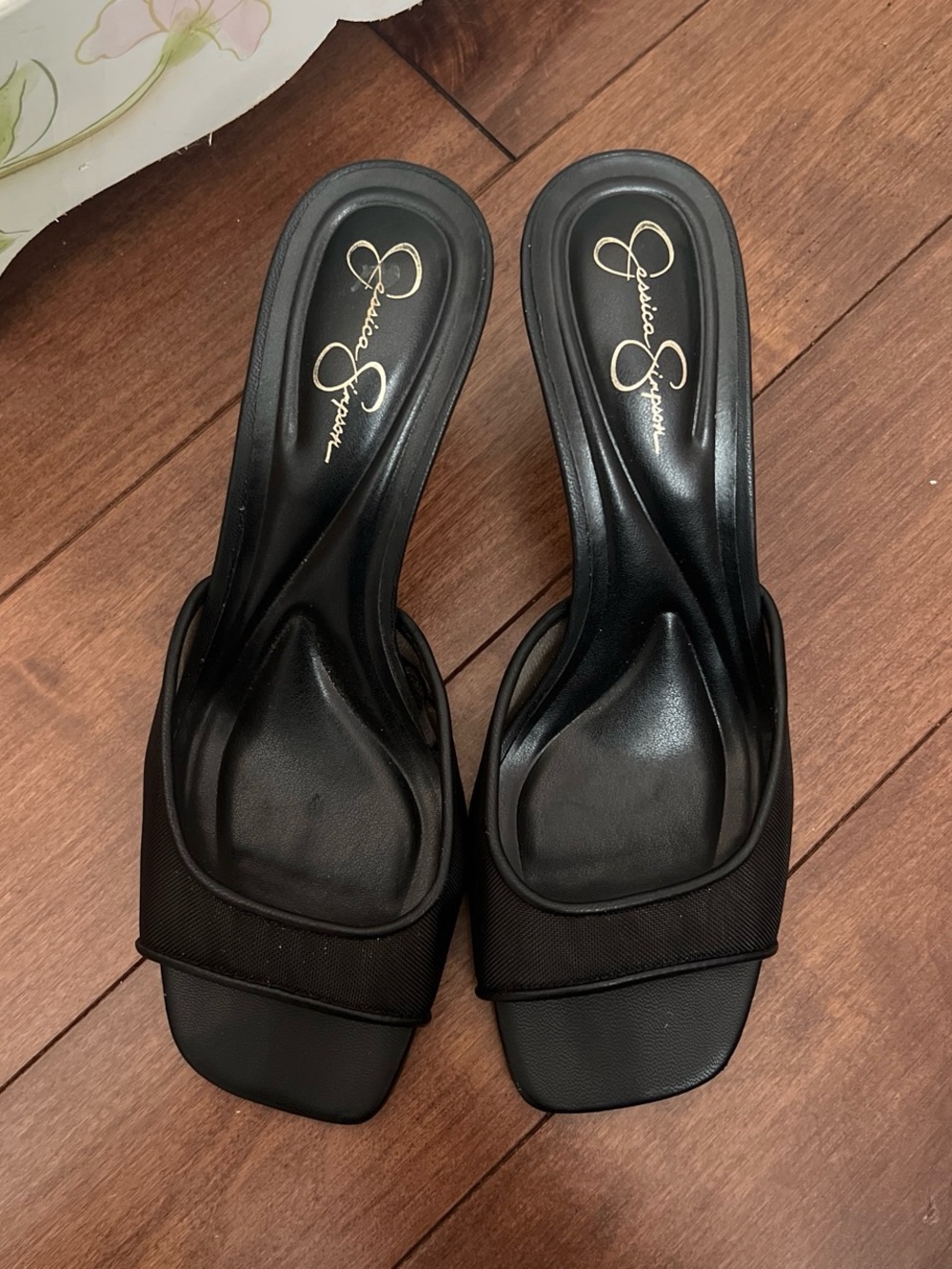 Jessica Simpson Black Square-Toe Slide Mules